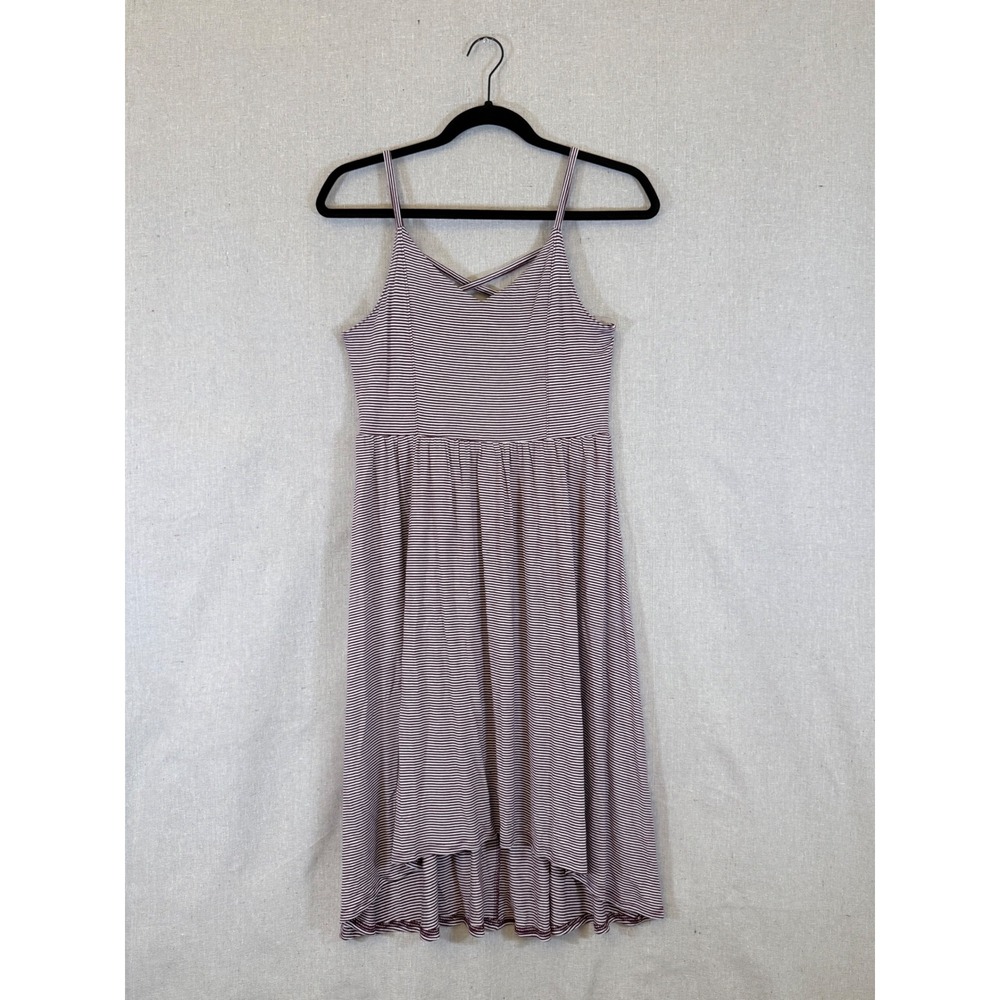 American Eagle Skater Dress Womens Medium Burgundy White Striped High Low Mini